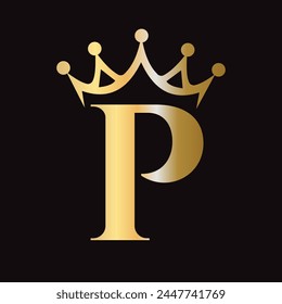 Letter P Crown Logo for Queen Sign, Beauty, Fashion, Star, Elegant, Luxury Symbol	