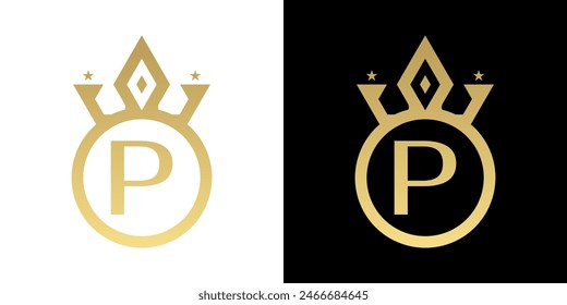 Letter P Crown Logo, Letter P Logo with crown Template for Sign Luxury Star Elegant Beauty,fashion