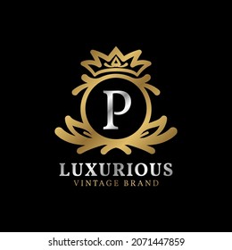 letter P with crown luxury crest for beauty care, salon, spa, fashion vector logo design