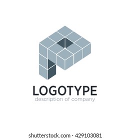 Letter P cube figure logo icon design template elements
