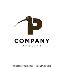 Letter P Curlew bird Logo Icon Vector