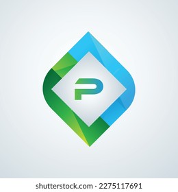 letter p cut vector logo design template tech bitcoin