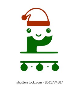 Letter p cute Christmas character, name monogram design, Christmas or New Year clip art