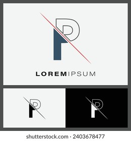 Letter P cutting logo icon with line cut in the middle. Creative alphabet P monogram logo design. Fashion icon design template