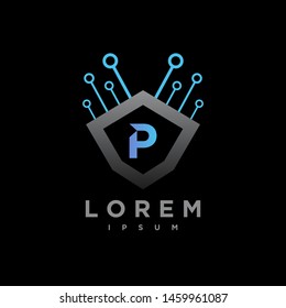 Letter P Cyber, Security technology Logo Design Vector Template