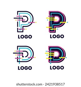Letter P and D Logo with Glitch Effects