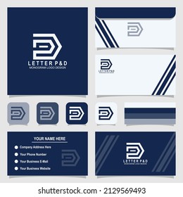 Diseño de logotipo de monograma de letras P y D con tarjeta de visita y plantilla de sobre