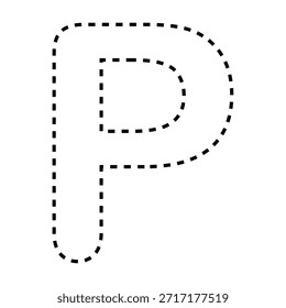 Letra P tracejada linha contorno vetor ilustração versão preto