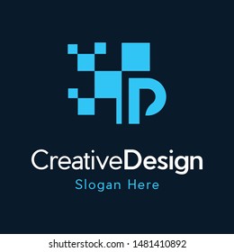 Letter P Data Pixel Creative Modern Logo