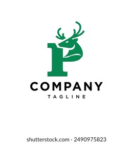 Letter P Deer Head Logo Icon Vector