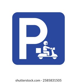 Letter P with delivery man riding motorcycle sign, Shipping parking point, Isolated on white background, Vector illustration