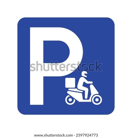 Letter P with delivery man riding motorcycle sign, Shipping parking point, Isolated on white background, Vector illustration