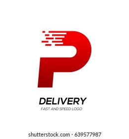 Letter P with Delivery service logo, Fast Speed, Moving and Quick, Digital and Technology for your Corporate identity