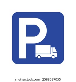 Letter P with delivery truck sign, Shipping parking point, Isolated on white background, Vector illustration