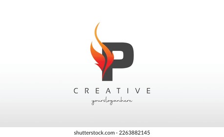 Letter P Design with fire Paint. Letter Logo with Paintfire Stroke.