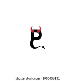 Letter P with devil's horns and tail icon logo design vector template