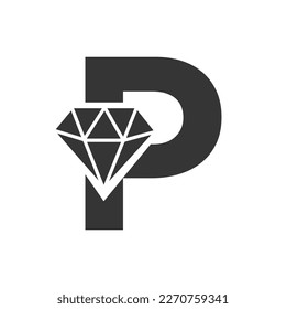 Diseño del logotipo del diamante P. Logotipo De Joyería Con Plantilla De Vector De Icono De Diamante
