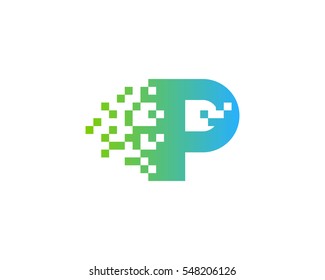 Letter P Digital Pixel Logo Design Element