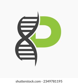 Letter P DNA Logo Design Concept With DNA Cell Icon. Health Care Symbol