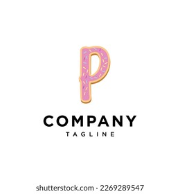 Letter P Donut cake icon logo template