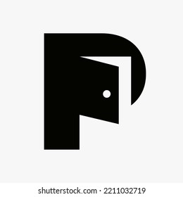 Letter P Door Logo Design Combined With Minimal Open Door Icon Vector Template