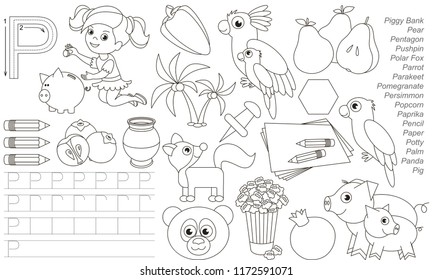 Letter P. Dot to dot educational game for kids.