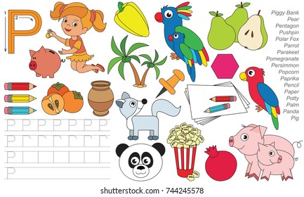 Letter P. Dot to dot educational game for kids.
