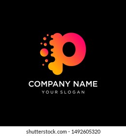 Letter P with dot shape. molecule and Lab Logo Design Element vector