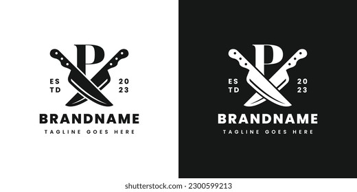 Letter P Double Knife Logo, Suitable for any business related to knife with P initial.