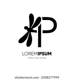 Letter P Dragonfly Logo Design Vector Icon Graphic Symbol Illustration