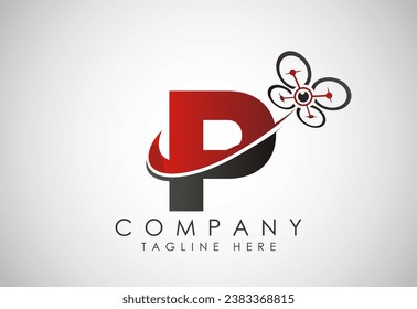 Letter P drone logo design vector template. Drone technology logo sign symbol