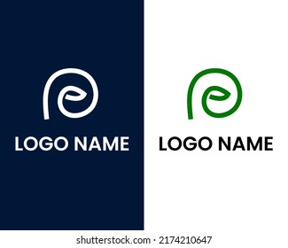 letter p and e with leaf modern logo design template