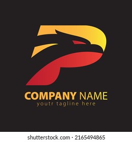 letter P with eagle concept, Letter p with luxury abstract eagle logo template, p eagle hawk brand sport phoenix, Initial P Letter Eagle Logo Icon with Creative falcon Head Vector.