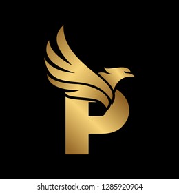Letter P with Eagle Gold Logotype