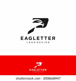 Letter P eagle head logo black vector color and red background