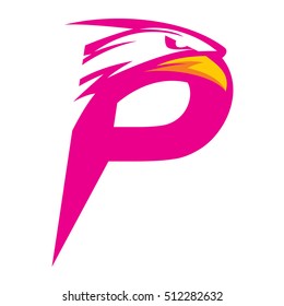 Letter P + Eagle Head Logo Vector Pink Version