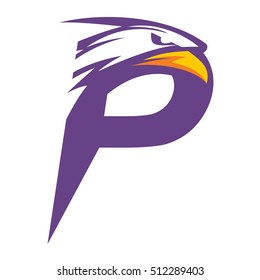 Letter P + Eagle Head Logo Vector Purple Version