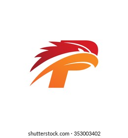 letter P eagle head red orange logo