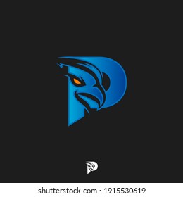 letter P eagle head silver logo gold black background.EPS 10