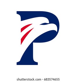 letter P and eagle vector logo.
