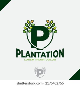letter P eco green leaf logo, farm logo vector vintage icon, flat farm logo, green nature icon