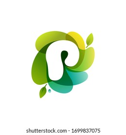 Letter P ecology logo on swirling overlapping shape. Vector icon perfect for environment labels, landscape posters and garden identity, etc.