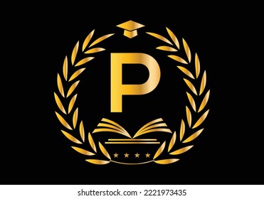 Letter P With Education Logo Book Concept. Training Career Sign, University, Academy Graduation Logo Template Vector Design.