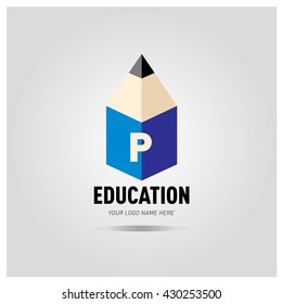 Letter P Education logo concept with pencil and book icon. Logo design template for education purposes
