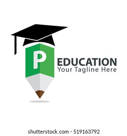 Letter P Education logo concept with pencil and book icon. Design template for education purposes