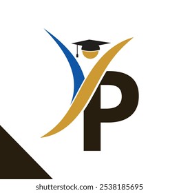 Letter P With Education Logo Design Vector Template. Graduation Hat Icon