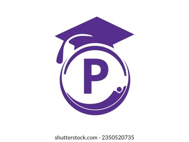 Letter P Education Logo Erstklassige Graduation Cap Konzept. Graduierungslogo mit Buchstabenvektorvorlage
