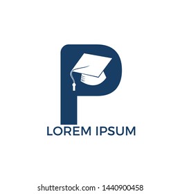Letter P education logo vector illustration template. Graduation cap with letter P vector logo concept illustration.	
