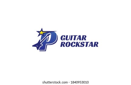 letter P electric guitar alphabet logo