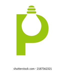 Letter P Electric Logo Combine With Electric Bulb Icon Vector Template. Light Bulb Logotype Sign Symbol